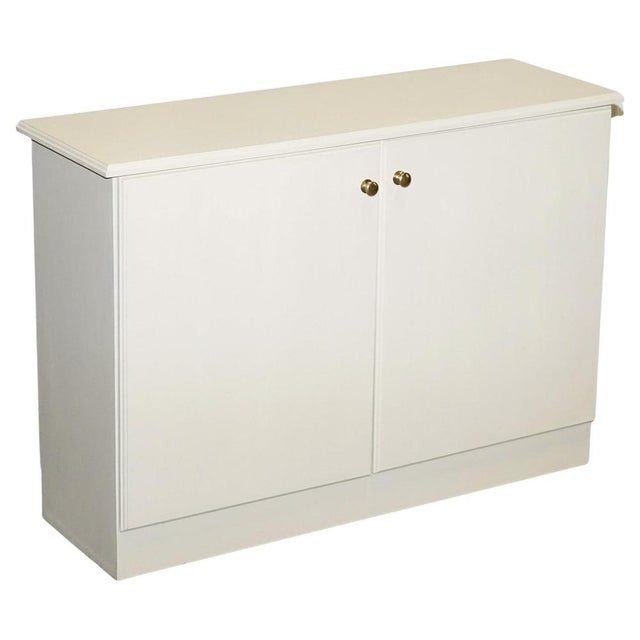 Minimalist Painted White Cupboard with Brass Knobs For Sale - Image 14 of 14