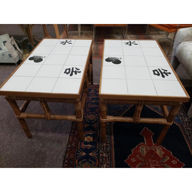 Mid-Century Modern 1950s Matching John Wisner Ficks Reed Co. Far Horizons Tile Top End Tables - a Pair For Sale - Image 3 of 8