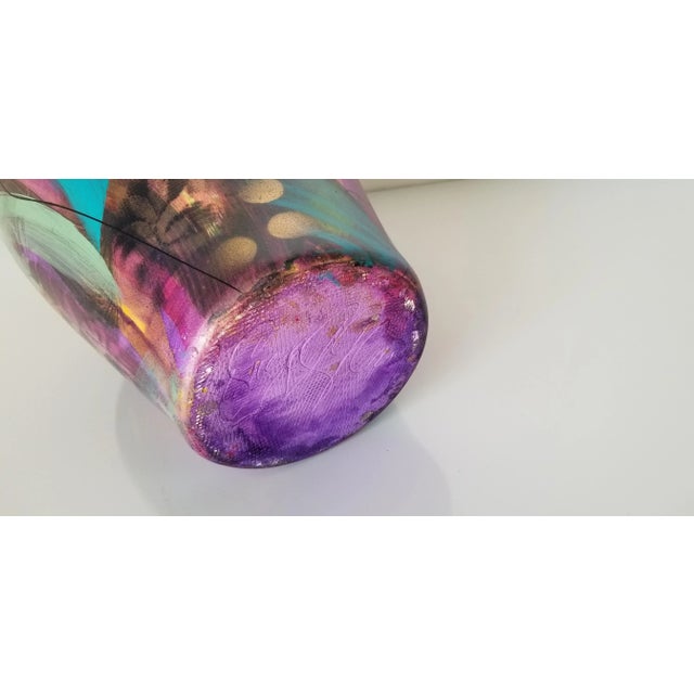 Vintage Abstract Hand Painted Ceramic Vase For Sale - Image 9 of 13