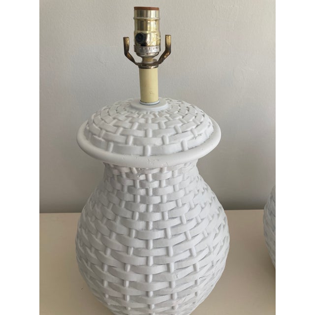 Plaster Basket Table Lamps in the Style of Serge Roche - A Pair For Sale - Image 11 of 14