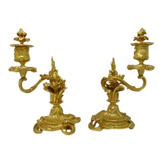 Pair French Ormolu Gilt Bronze Rococo Candlesticks Manner of Juste Aurele Meissonier For Sale