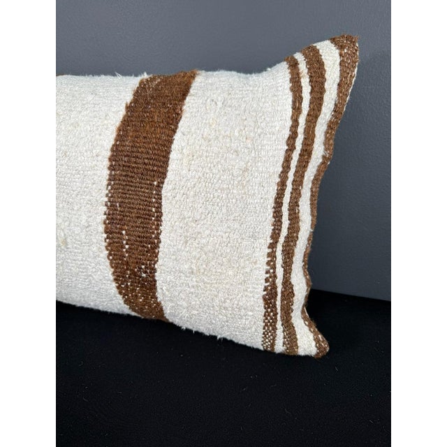 Turkish Hemp Pillow Cushion Natural Beige Brown Pillow Cushion Cover 16" x 24" For Sale - Image 4 of 4