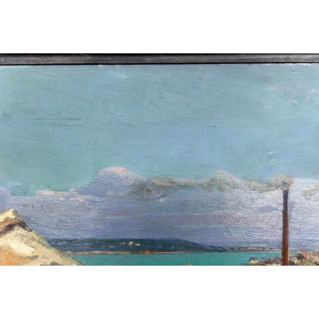 Mediterranean Coastal Town, France, 1930, Oil on Panel, Framed For Sale - Image 11 of 15