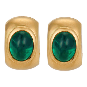 Vintage Gia 4.70 Carat Emerald 18k Yellow Gold Hoop Earrings, A Pair