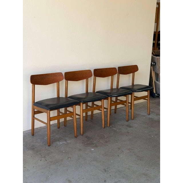 Wood Set of 4 Danish Teak Dining Chairs With Black Leather Seats | Mid-Century Modern 1960s For Sale - Image 7 of 11