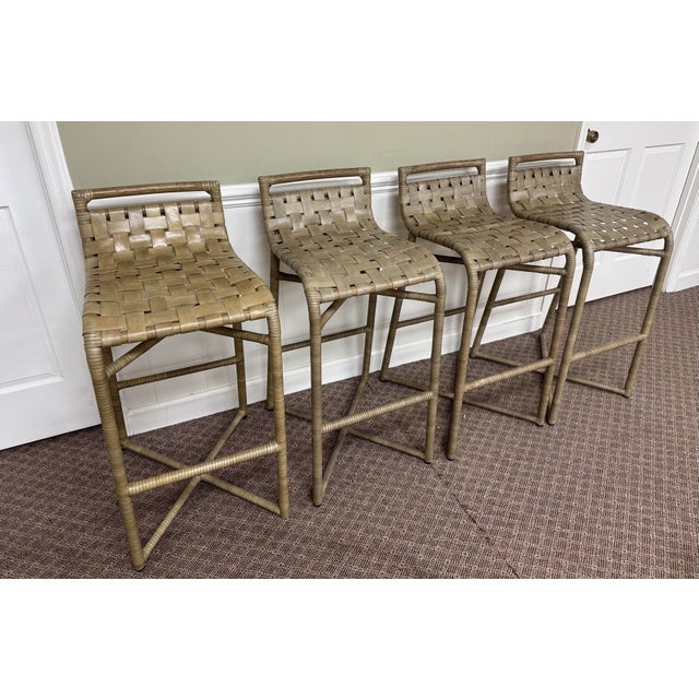 Original Retail Price: $22,188 Striking set of four Baker / McGuire Steven Volpe Crin Bar Stools, featuring an organic,...