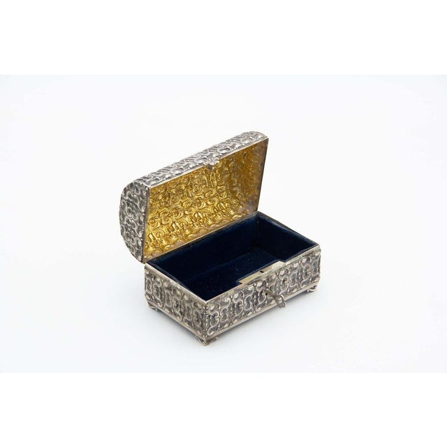 Embossed Silver Jewelry Box in the Shape of a Chest For Sale - Image 5 of 5