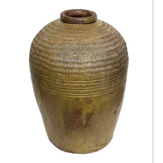 19th Century Antique Chinese Rice Wine Storage Jar Floor Vase-Marked For Sale