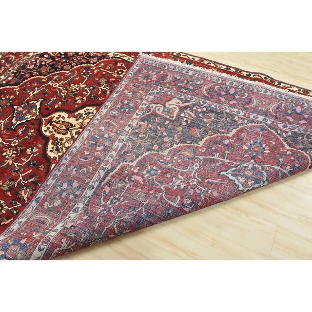 Bakhtiari Rug 6'11'' X 10'5'' Red Wool Semi-Antique Hand-Knotted Oriental Carpet For Sale - Image 13 of 14