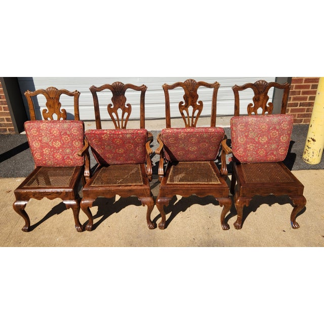 Late 20th Century Late 20th Century 4 Henredon Carved Oak and Cane Dining Chairs For Sale - Image 5 of 9