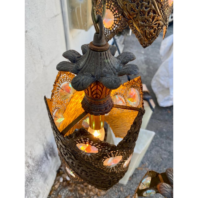Metal 50s Jeweled Filigree Moroccan Inspired Chandelier For Sale - Image 7 of 12