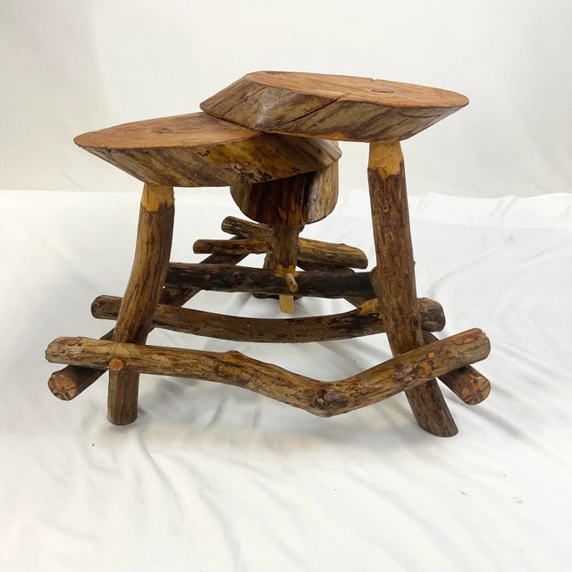 Rustic European 1970s Folk Arts & Crafts Rustic Live Edge 3-Tier Plant Stand or Side Table For Sale - Image 3 of 12