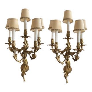 Pair of Antique Louis XV French Bronze Wall Light Sconces For Sale