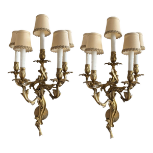 Pair of Antique Louis XV French Bronze Wall Light Sconces