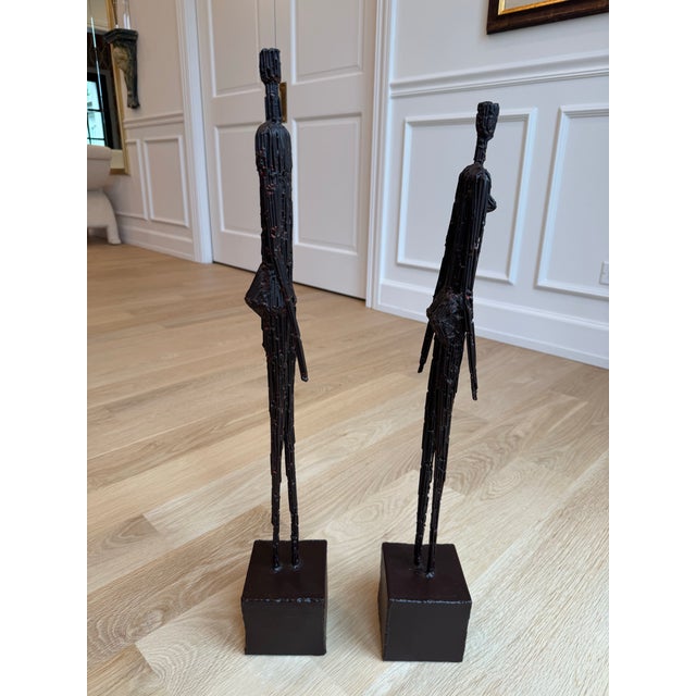 1980s American Brutalist Welded-Steel Figural Sculptures, Giacometti Style — A Pair For Sale - Image 4 of 12