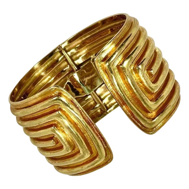 Mid 20th Century Split Front 18K Gold Vintage Tiffany and Co. Hinged Cuff Bracelet 1.75 Inches Wide For Sale