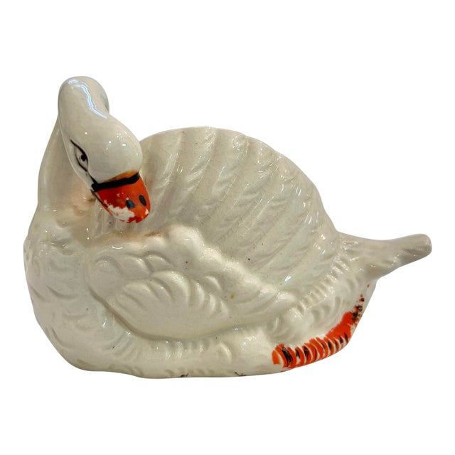 Mid 20th Century Petite Porcelain Swan Vase or Planter For Sale