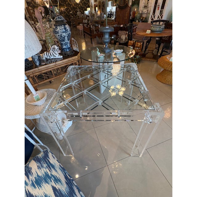 Charles Hollis Jones Vintage Lucite Lattice Glass Top Peg Game or Dining Table For Sale - Image 9 of 11