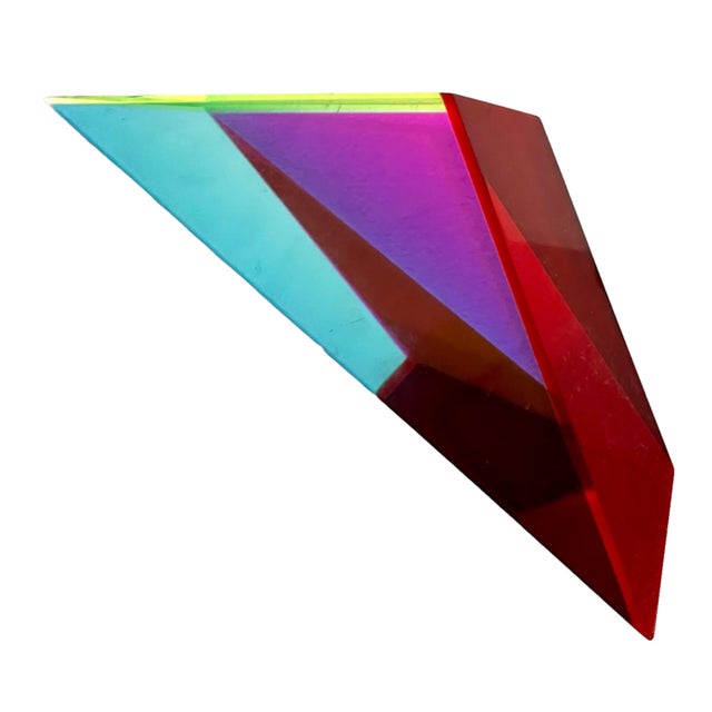Plastic Vasa Velizar Mihich, Hand Signed Dated 1993 Colorful Acrylic Vasa Laminated Lucite Triangle Sculpture, 1993 For Sale - Image 7 of 18