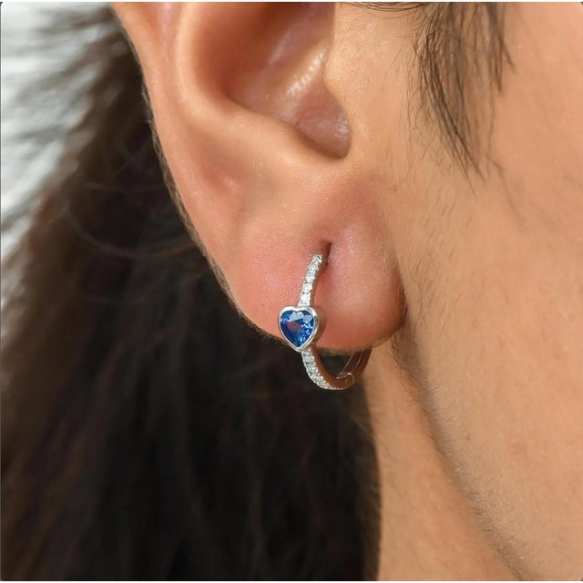 0.55 CT Natural blue sapphire and 0.18 diamond earrings in 14k gold For Sale - Image 13 of 18