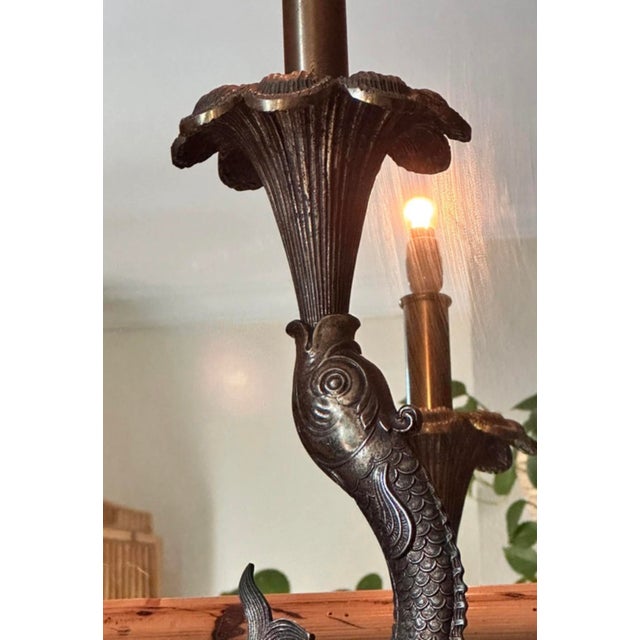 Mid-Century Modern Vintage Table Lamp with Bronze Dolphin on Black Marble Base, 1950 For Sale - Image 3 of 14