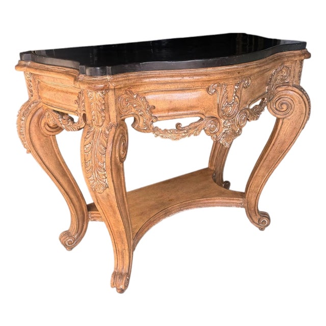 Vintage French Provincial Rococo Style Console Table With Tessellated Stone Top For Sale