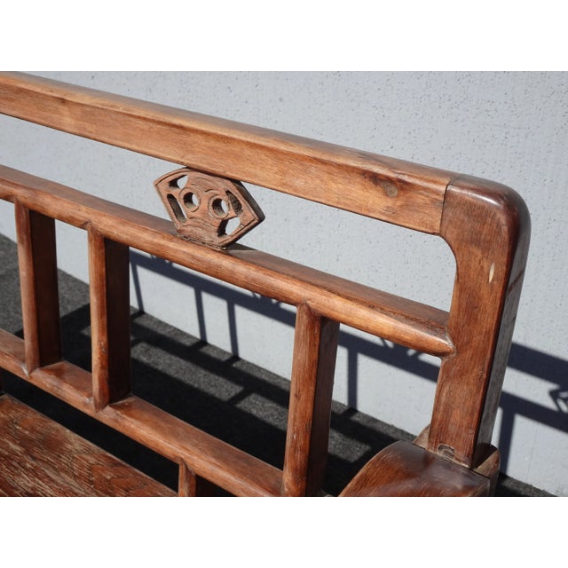 Brown Vintage Rustic Chinoiserie Teak Bench W Two Drawers For Sale - Image 8 of 17