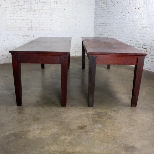 Early 20th Century Early 20th Century Rustic Mahogany Farmhouse Harvest Dining Table With Distressed Finish For Sale - Image 5 of 18