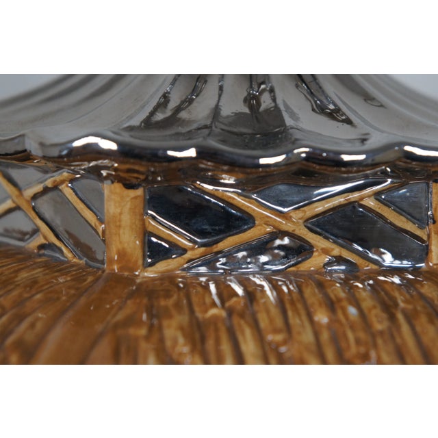 Black Chinoiserie Mirrored Porcelain Thatched Pagoda Octagon Ginger Jar Table Lamp 29" For Sale - Image 8 of 13