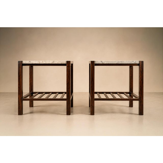 1960s Brazilian Modern Pair of Side Tables in Rosewood & Marble, Brazil, 1960s For Sale - Image 5 of 18