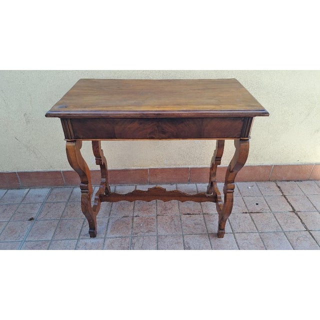 Wood Spanish Lyre Console Table in Walnut For Sale - Image 7 of 7