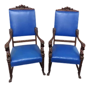 Pair of Renaissance Style Cherub Putti Throne Chairs Attributed to Horner