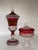 Mid 19th Century Vintage Westmoreland Ruby Red Flash Meets Tiffin Franciscan Thumbprint Lidded Lusterware - A Pair For Sale - Image 5 of 9