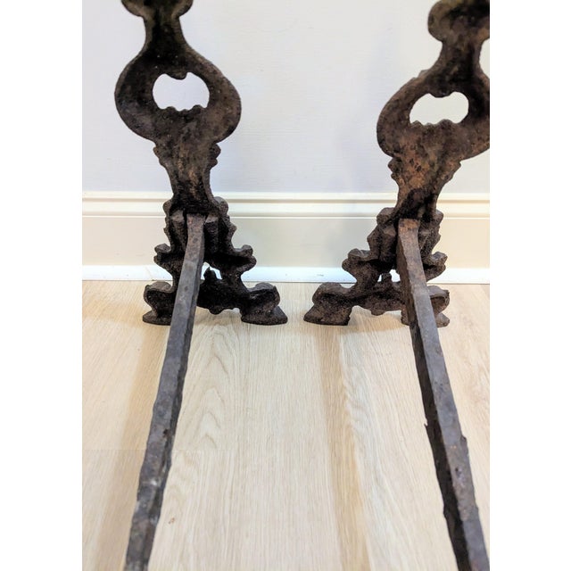 Mid 18th Century Antique 19th-Century Rococo Revival Cast Iron Andirons - Decorative Pair For Sale - Image 5 of 10