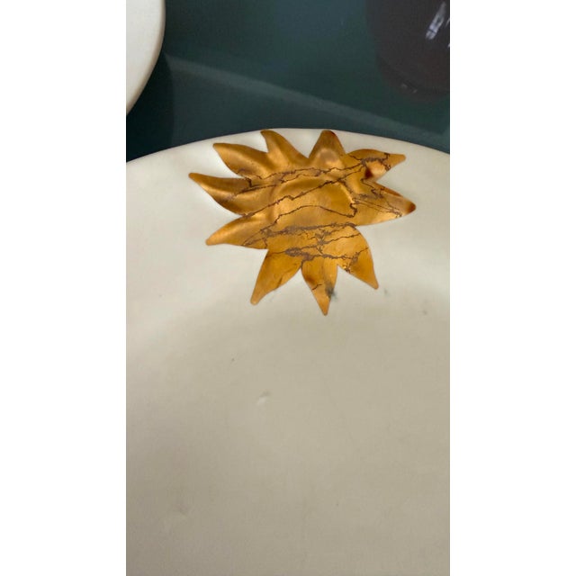 Beige 1980s Julie Sanders Cyclamen Pottery Celestial Gold Moon Stars Set of 6 Bowls & Plates (12 Pieces) For Sale - Image 8 of 12