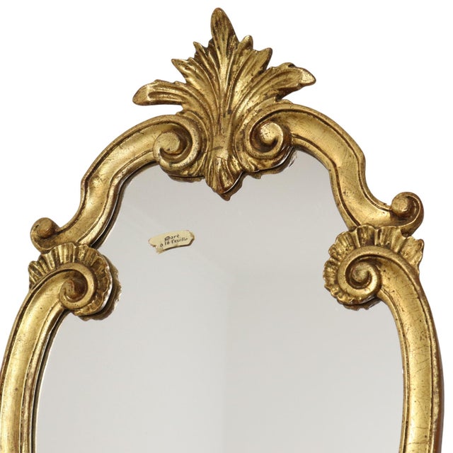 Glass French Baroque Gold-Leaf Gilded Mirror with Crest, 1960s For Sale - Image 7 of 18