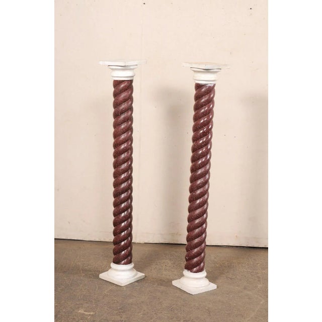 Early 20th Century Early 20th Century Italian Pair Faux-Porphyry Twist Pedestals For Sale - Image 5 of 10