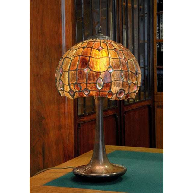 Art Nouveau Lamp in Bronze and Stained Glass, 1920s, in Flawless conditions. Designed 1920 to 1949 European Plug (up to...