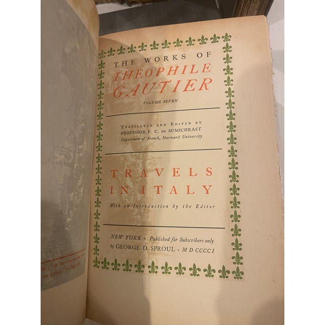 Victorian Lovely Decor Blue/Gray Linen Works of Theophile Gautier S/24 1901 For Sale - Image 3 of 17