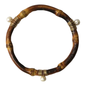 Pearl and Bamboo Bangle Bracelet