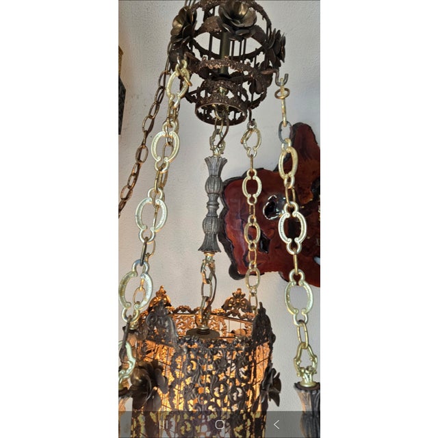 1940s Hanging Chandelier / Glass Top Table / Lamp Antique For Sale In Cleveland - Image 6 of 12