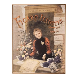1889 Antique French Figaro Illustre Chromolithograph-Flower Seller, Matted For Sale