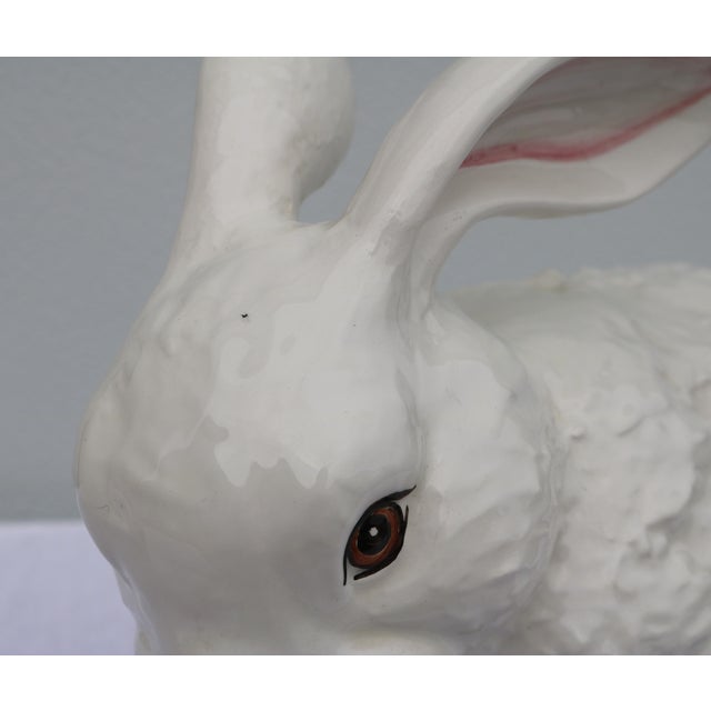 Realism Mid Century Italian Large White Majolica Ceramic Bunny Rabbit Statue For Sale - Image 3 of 11