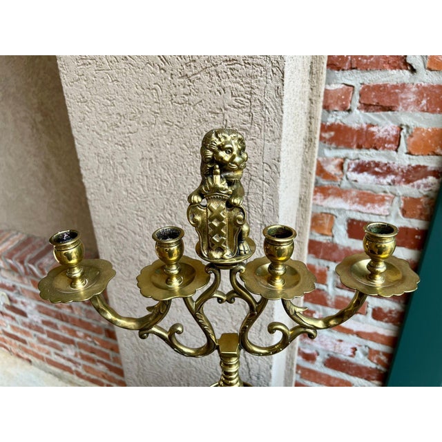 Late 19th Century Antique French Brass Candelabra Baroque Revival Lion Sculptural Large C1890 For Sale - Image 5 of 18