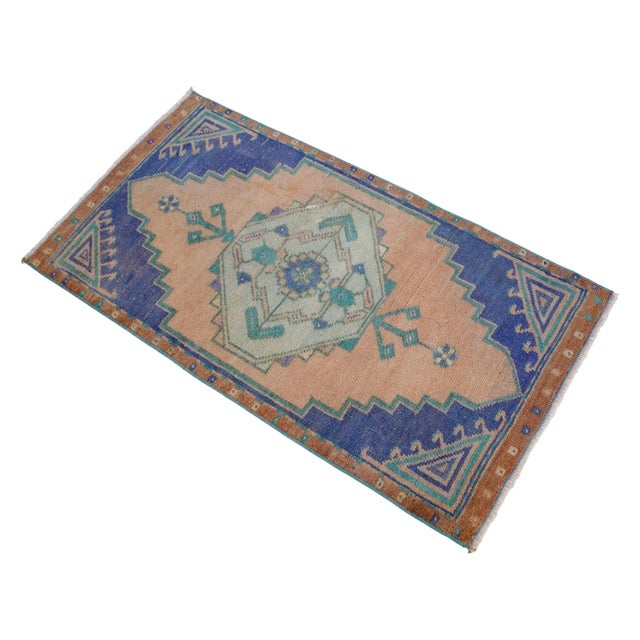 1970s Hand Made Small Turkish Rug. DoorMat Entry Decor Kitchen Mat Baht Mat - 22'' X 40'' For Sale - Image 4 of 9
