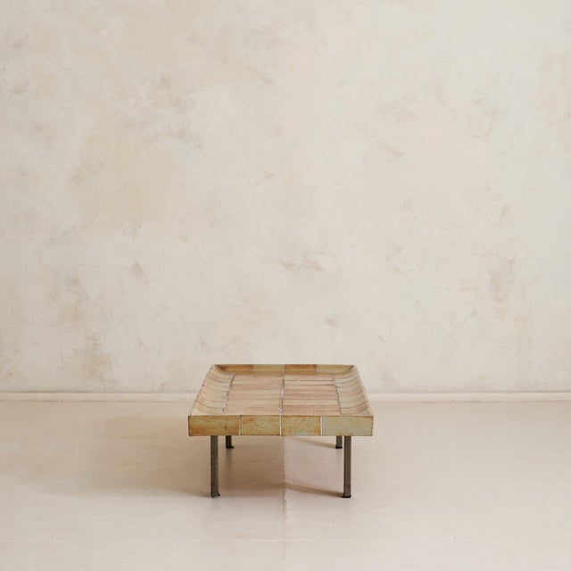 1960s French ‘Cuvette’ Brown + Sage Ceramic Coffee Table by Roger Capron, 1960s For Sale - Image 5 of 11