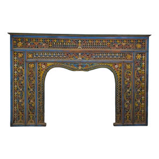 Large Early 19th Century Polychrome Carved Wood Fireplace Surround, India For Sale