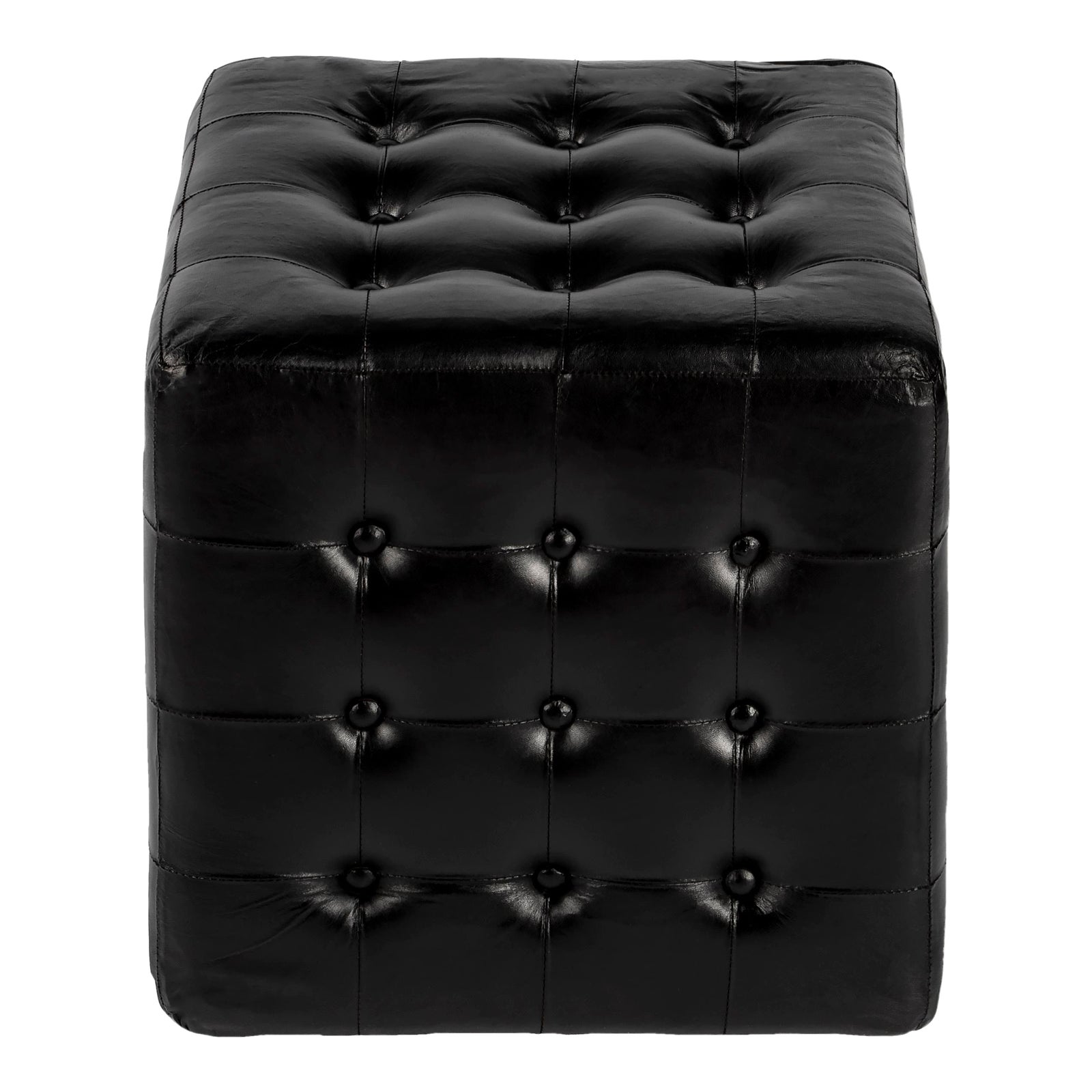 Leon Leather Ottoman, Black Chairish