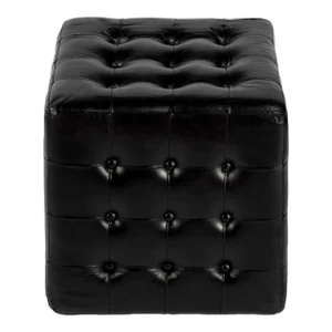 Leon Leather Ottoman, Black