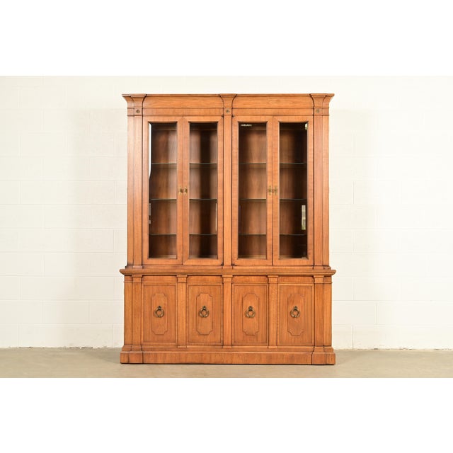 Thomasville Italian Neoclassical Carved Walnut Lighted Breakfront Bookcase Cabinet, Circa 1960s For Sale - Image 16 of 16